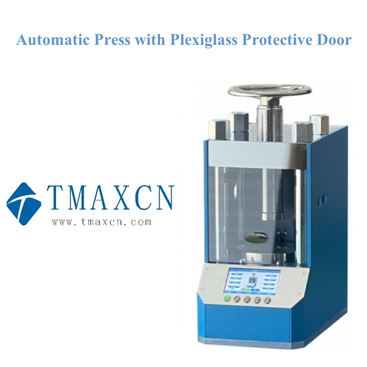 Prensa automática con puerta protectora de plexiglás